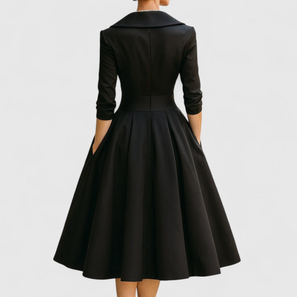 Vestido Midi de Novia Sencillo con Manga 3/4 y Falda Evasé
