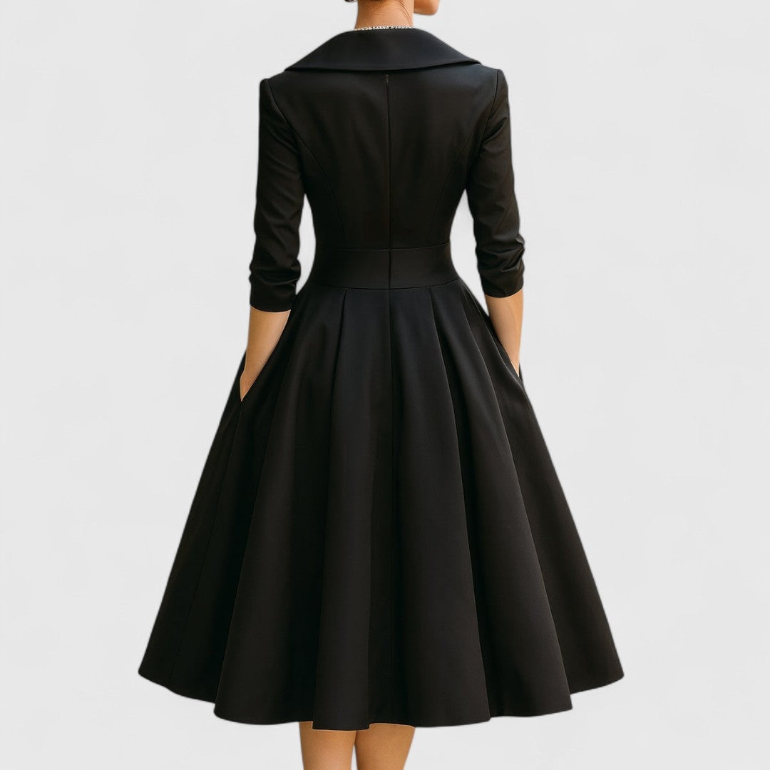 Vestido Midi de Novia Sencillo con Manga 3/4 y Falda Evasé