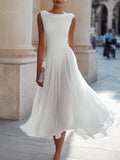 Vestido de Boda de Día Midi Drapeado con Falda Fluida