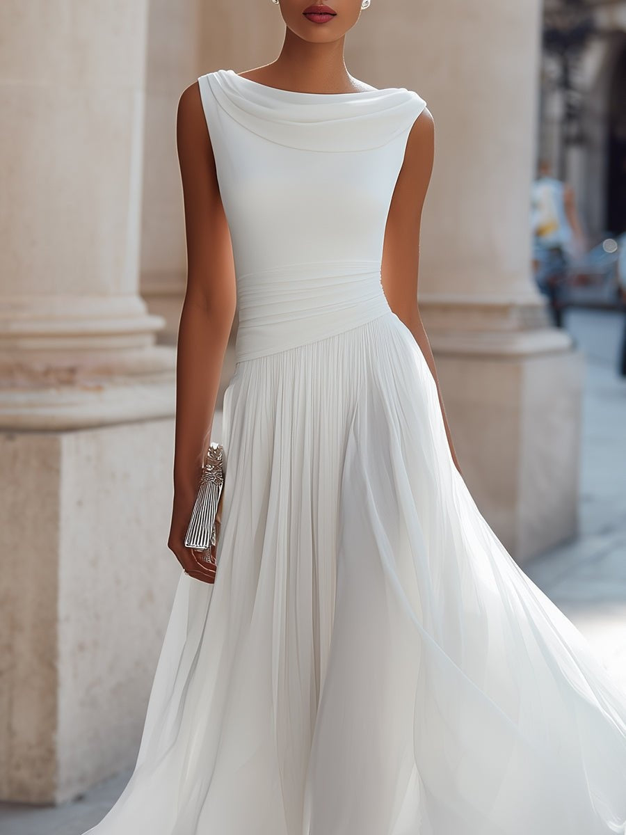 Vestido de Boda de Día Midi Drapeado con Falda Fluida