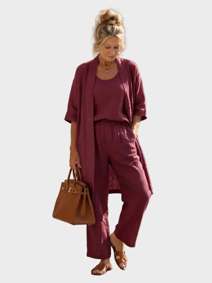 Conjunto de Lino de Tres Piezas Corte Amplio