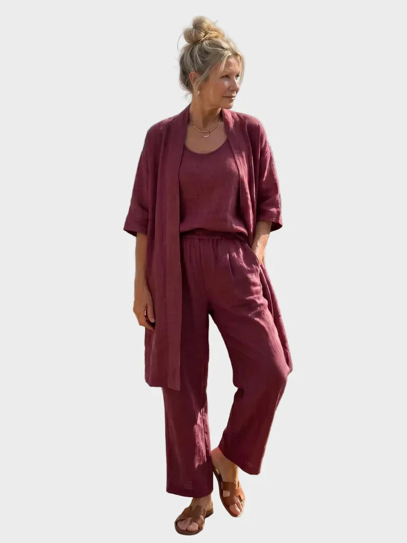 Conjunto de Lino de Tres Piezas Corte Amplio