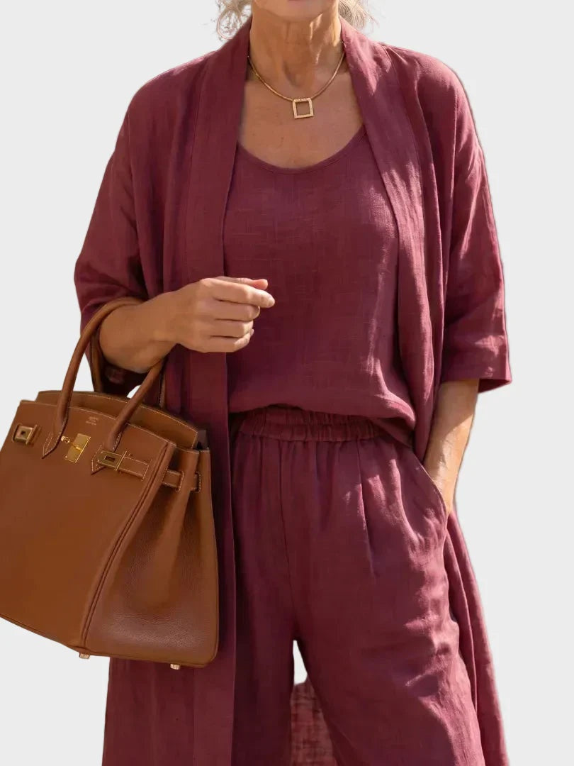 Amplitud Lino | Conjunto de Lino de Tres Piezas Mujer Corte Amplio