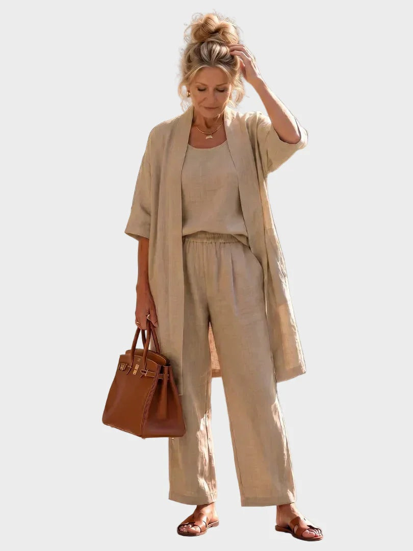 Amplitud Lino | Conjunto de Lino de Tres Piezas Mujer Corte Amplio