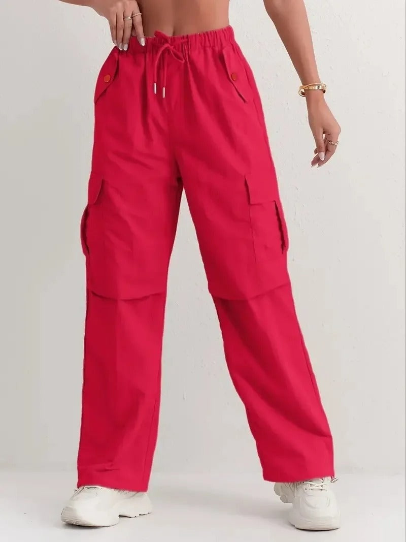 Daniela Mujer Pantalones Cargo Cintura Elástica con Bolsillos