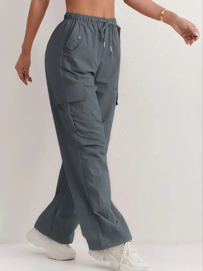 Daniela Mujer Pantalones Cargo Cintura Elástica con Bolsillos