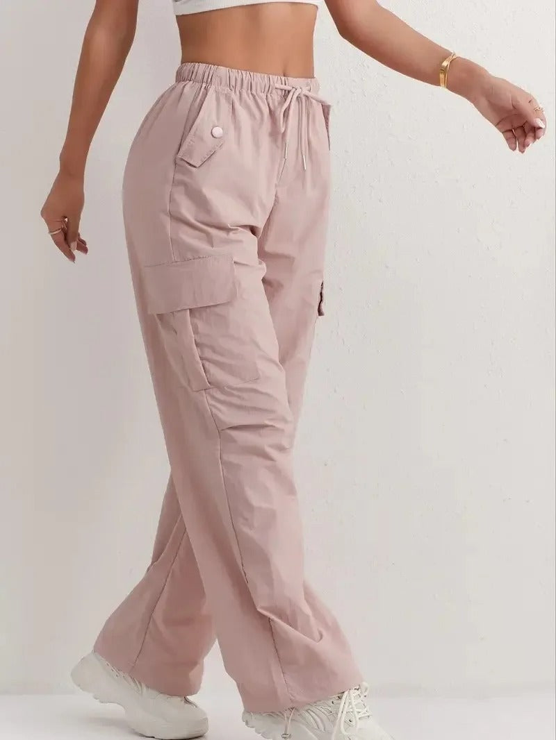 Daniela Mujer Pantalones Cargo Cintura Elástica con Bolsillos