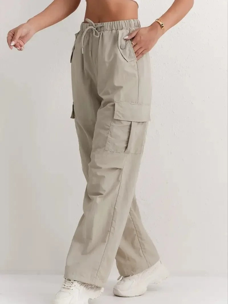 Daniela Mujer Pantalones Cargo Cintura Elástica con Bolsillos