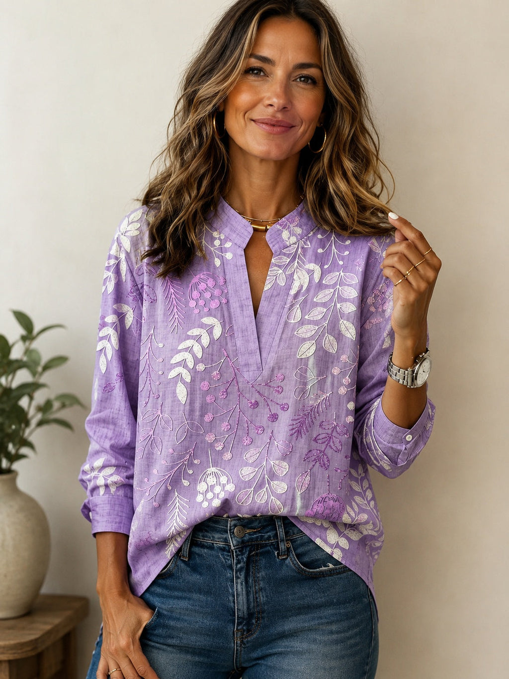 Aurora Silvestre | Blusa Estampada Floral de Manga Larga Mujer Escote V