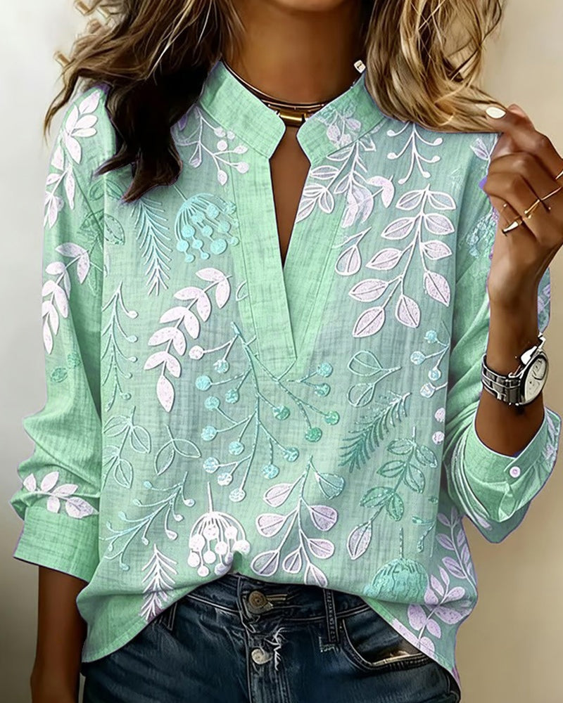 Aurora Silvestre | Blusa Estampada Floral de Manga Larga Mujer Escote V