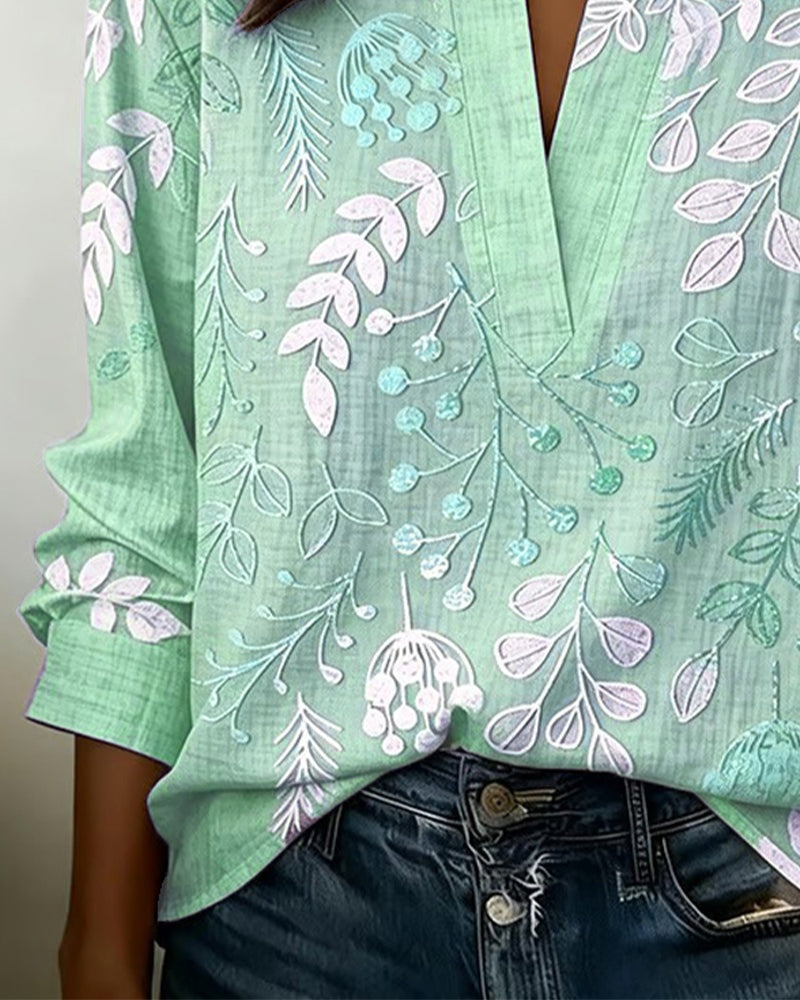 Aurora Silvestre | Blusa Estampada Floral de Manga Larga Mujer Escote V
