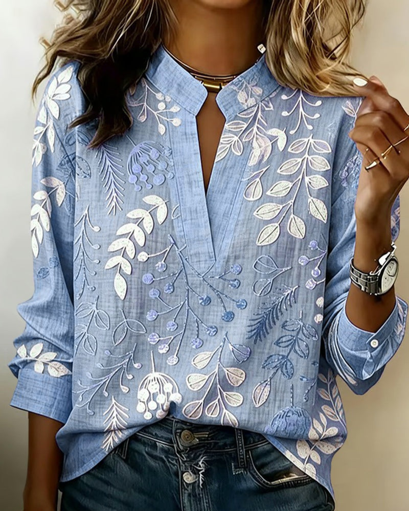 Aurora Silvestre | Blusa Estampada Floral de Manga Larga Mujer Escote V