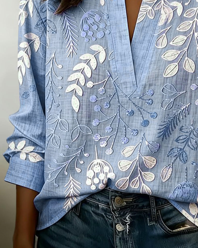 Aurora Silvestre | Blusa Estampada Floral de Manga Larga Mujer Escote V