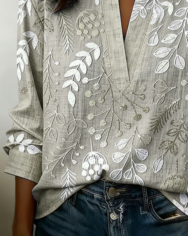 Aurora Silvestre | Blusa Estampada Floral de Manga Larga Mujer Escote V
