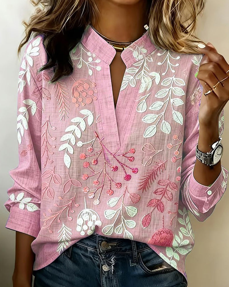 Aurora Silvestre | Blusa Estampada Floral de Manga Larga Mujer Escote V