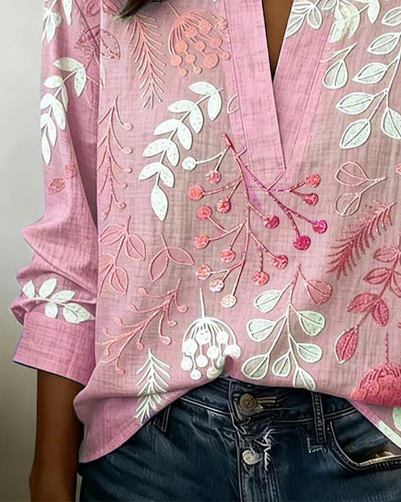 Aurora Silvestre | Blusa Estampada Floral de Manga Larga Mujer Escote V