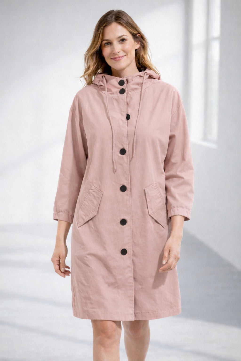 Chaqueta Larga con Capucha Manga 3/4 para Mujer