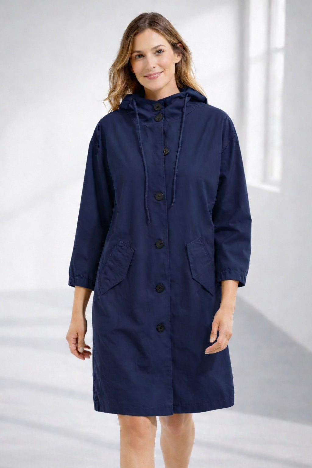 Chaqueta Larga con Capucha Manga 3/4 para Mujer