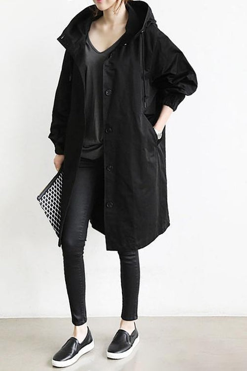 Chaqueta Larga con Capucha Manga 3/4 para Mujer