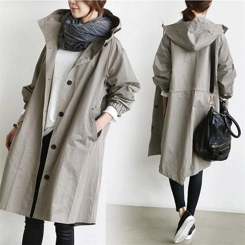 Chaqueta Larga con Capucha Manga 3/4 para Mujer
