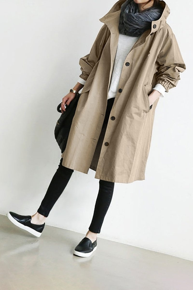 Chaqueta Larga con Capucha Manga 3/4 para Mujer