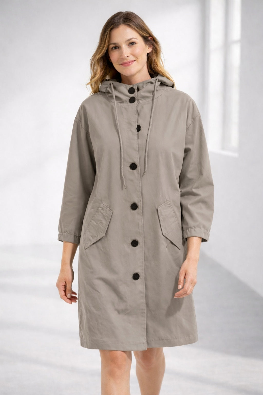 Chaqueta Larga con Capucha Manga 3/4 para Mujer