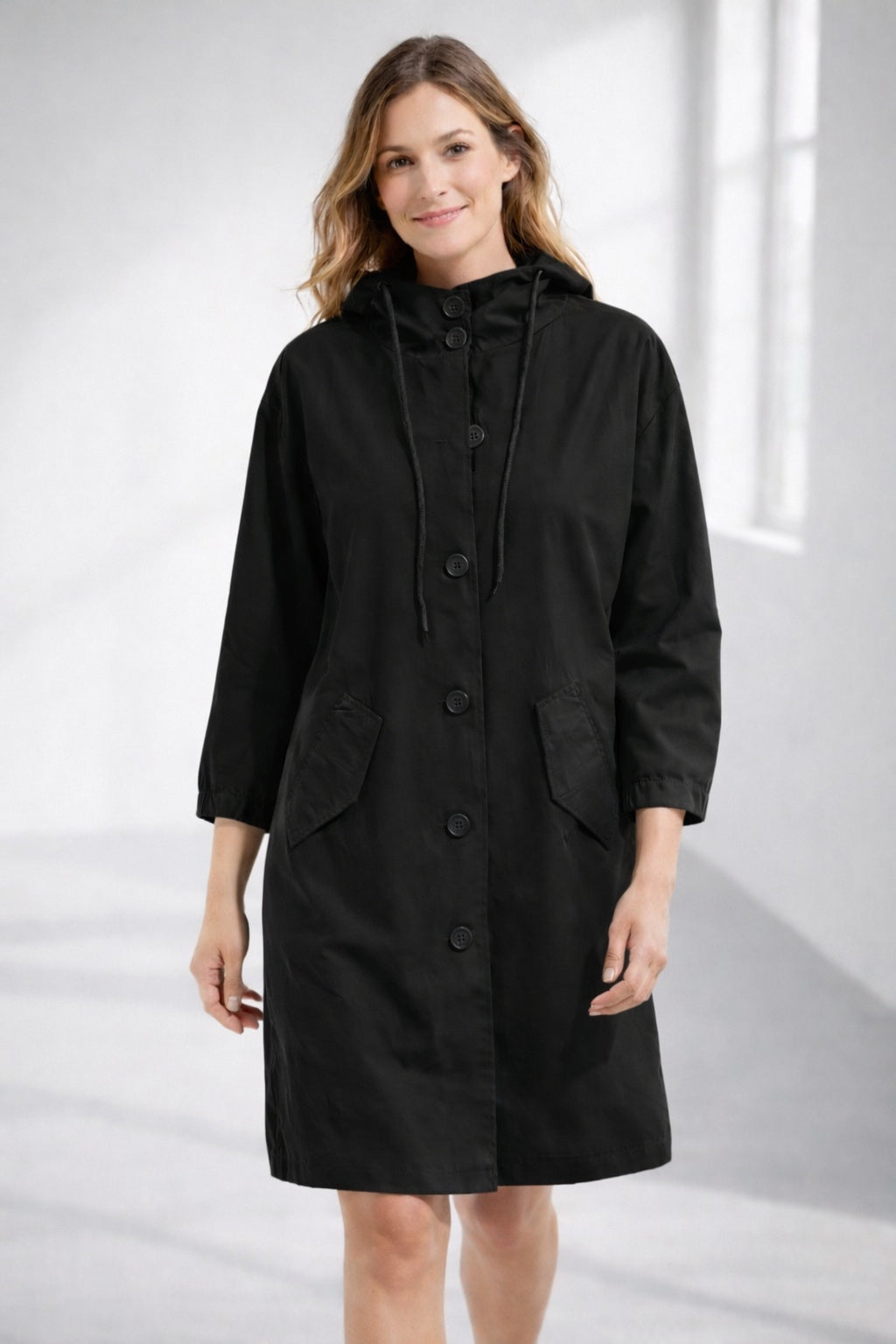 Chaqueta Larga con Capucha Manga 3/4 para Mujer