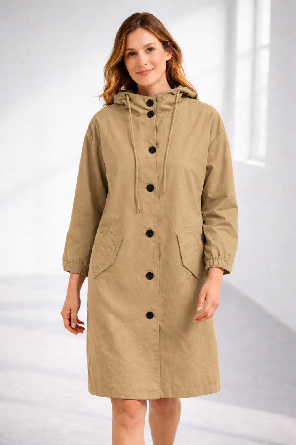 Chaqueta Larga con Capucha Manga 3/4 para Mujer