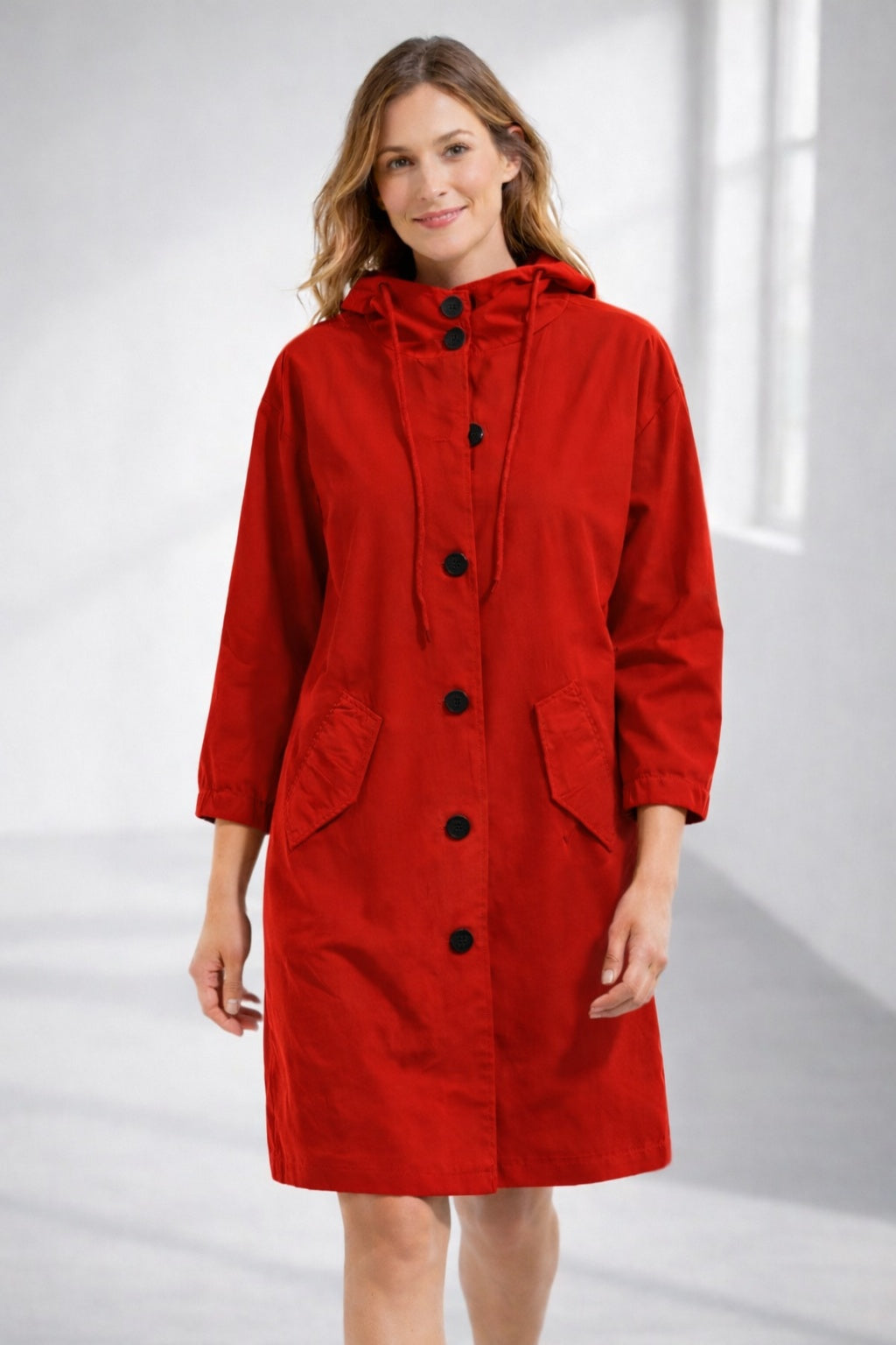 Chaqueta Larga con Capucha Manga 3/4 para Mujer