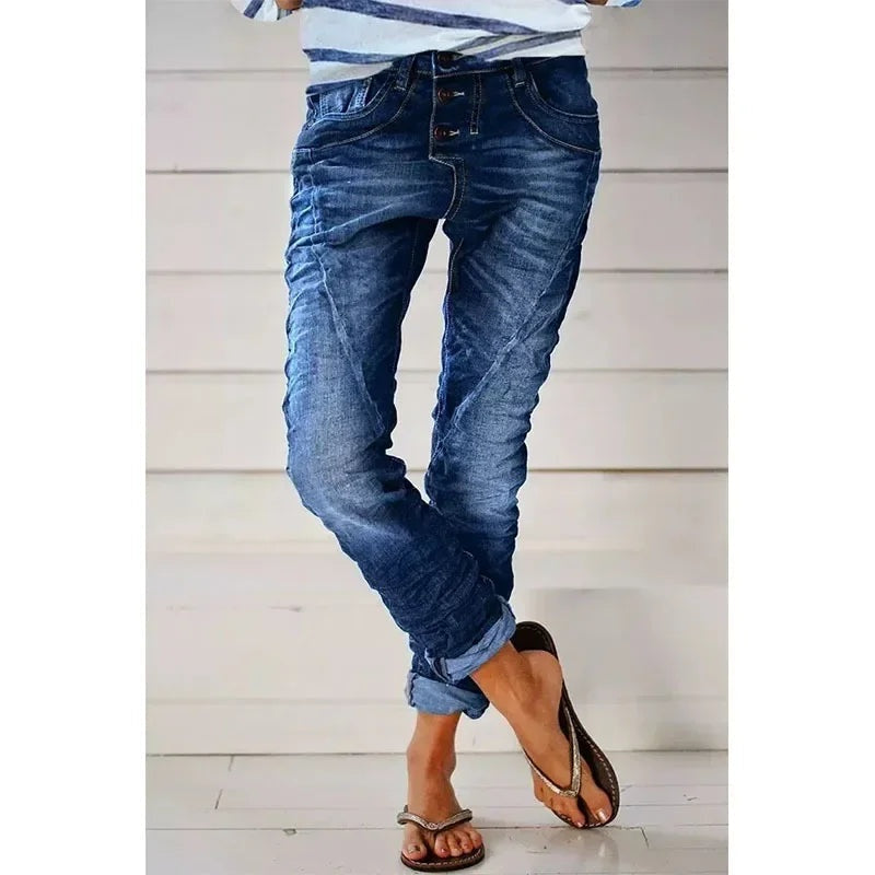 Delia Mujer Jeans Slim Fit de Tiro Medio Lavado Desgastado