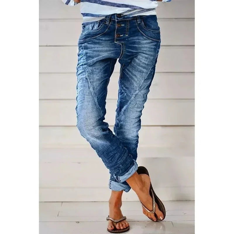 Delia Mujer Jeans Slim Fit de Tiro Medio Lavado Desgastado