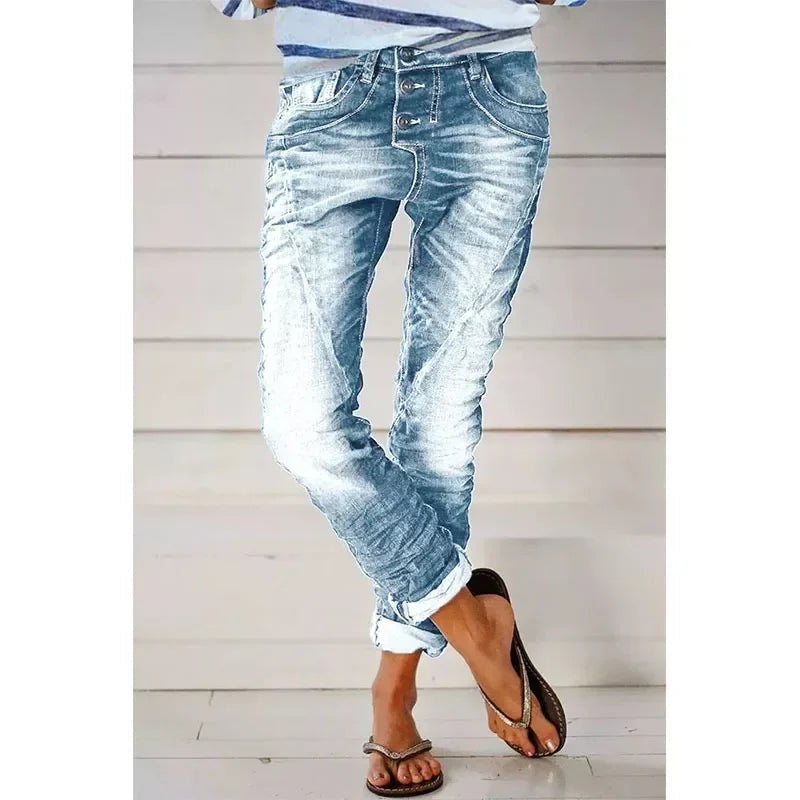 Delia Mujer Jeans Slim Fit de Tiro Medio Lavado Desgastado