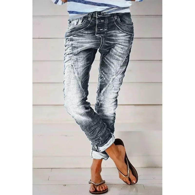 Delia Mujer Jeans Slim Fit de Tiro Medio Lavado Desgastado