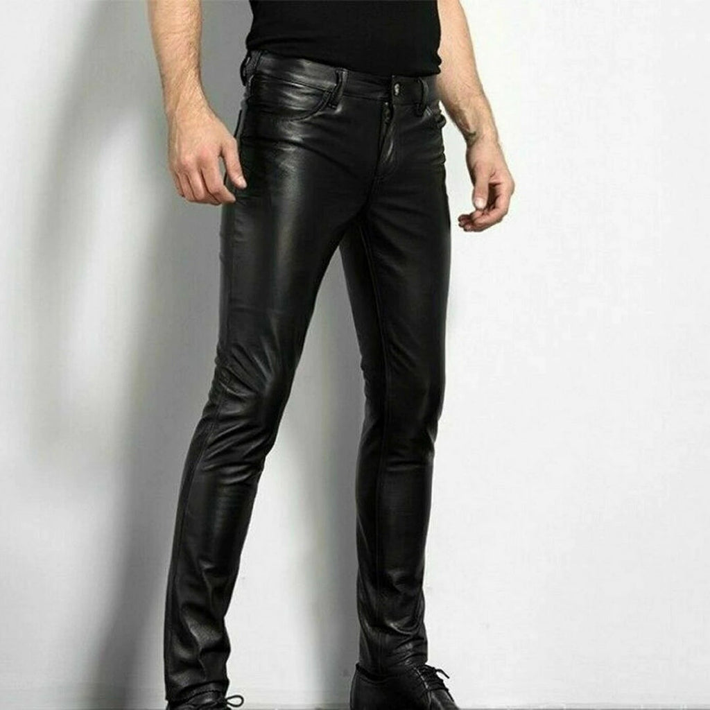 Pantalón de Cuero Ajustado Skinny para Hombre
