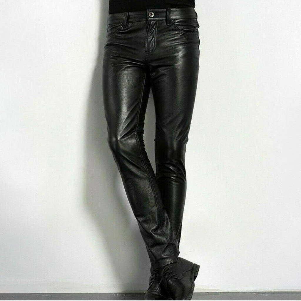 Pantalón de Cuero Ajustado Skinny para Hombre