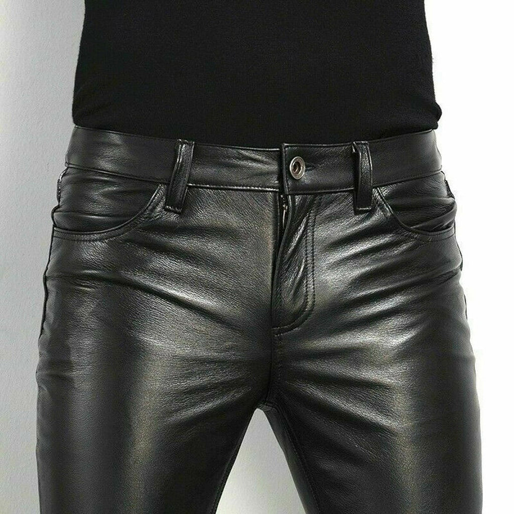 Pantalón de Cuero Ajustado Skinny para Hombre
