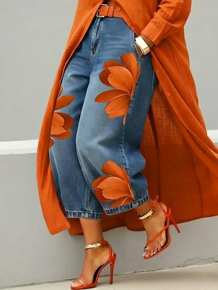 Dalia | Conjunto Camisa Larga y Vaqueros Estampados Mujer