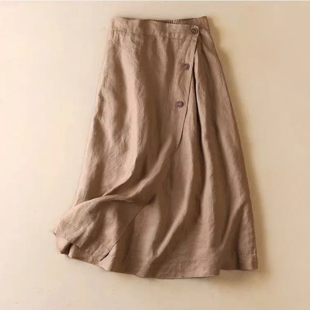 Falda Midi de Lino Envolvente con Botones