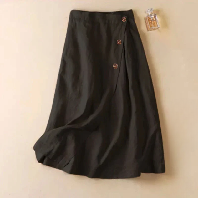 Falda Midi de Lino Envolvente con Botones