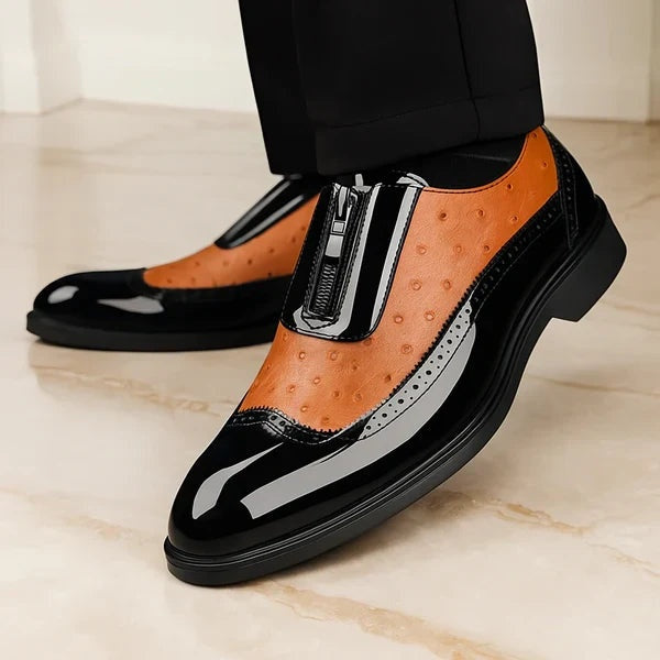 Emilio | Zapatos Oxford de Cuero Textura Avestruz con Cremallera para Hombre