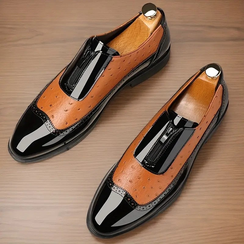 Emilio | Zapatos Oxford de Cuero Textura Avestruz con Cremallera para Hombre