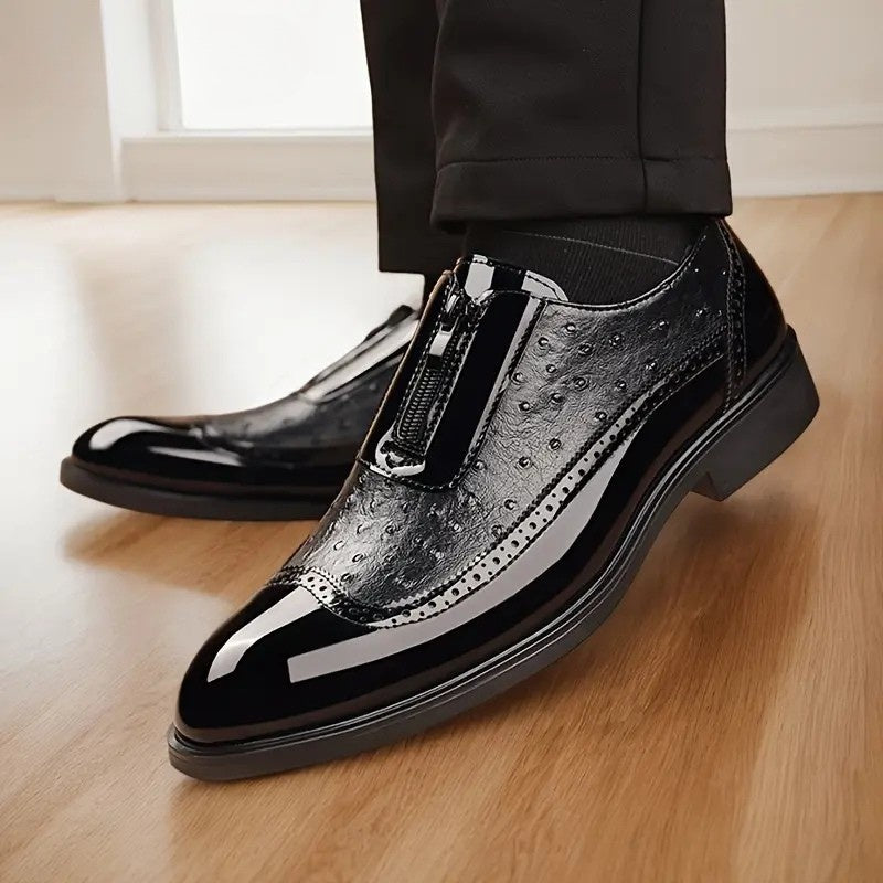 Emilio | Zapatos Oxford de Cuero Textura Avestruz con Cremallera para Hombre
