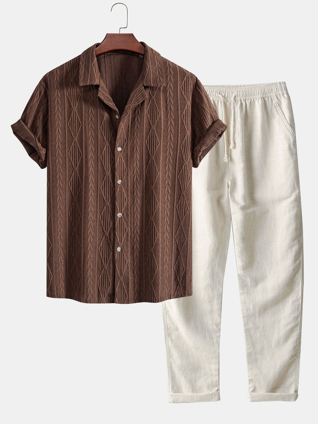 Conjunto Texturizado de Manga Corta con Cordón Ajustable Hombre
