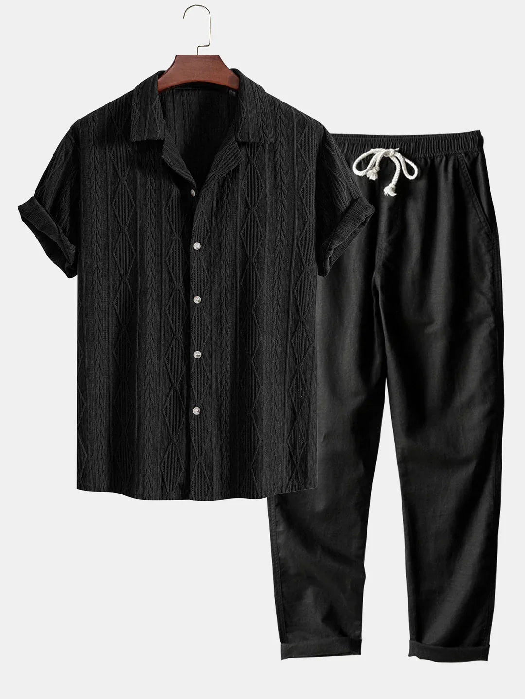 Conjunto Texturizado de Manga Corta con Cordón Ajustable Hombre