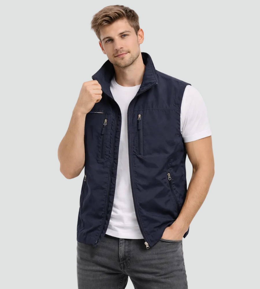 Elías | Gilet Multibolsillos Hombre Bolsillos Funcionales Cuello Alto