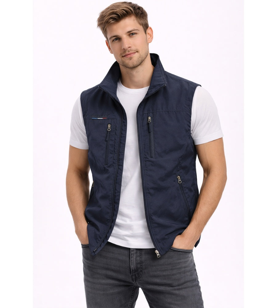 Elías | Gilet Multibolsillos Hombre Bolsillos Funcionales Cuello Alto