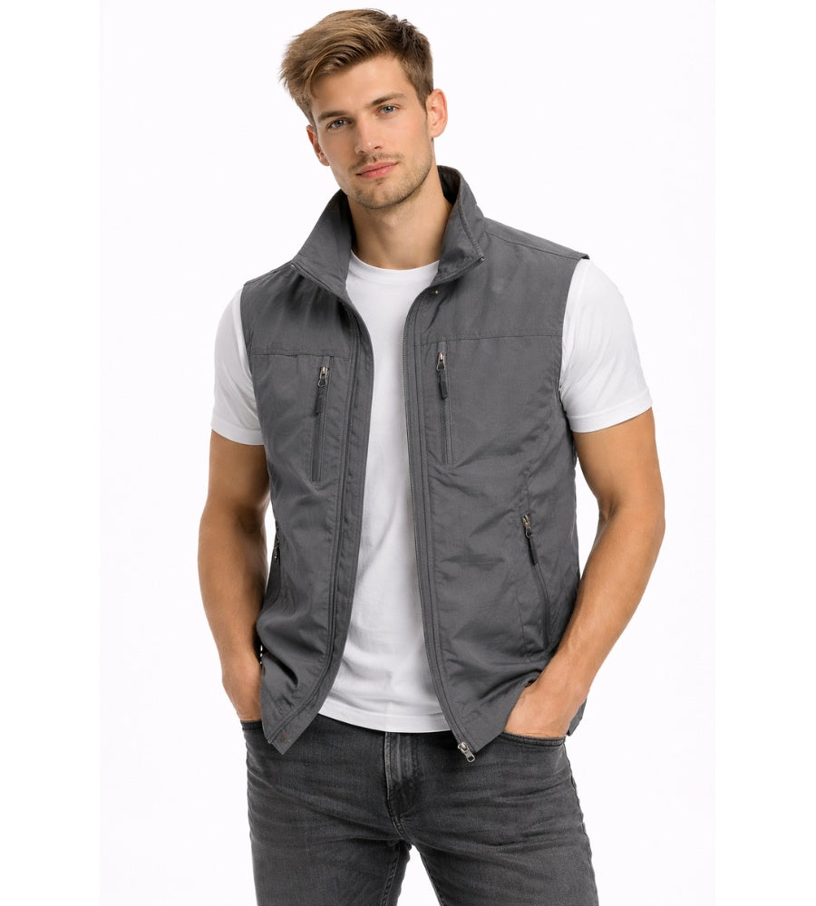 Elías | Gilet Multibolsillos Hombre Bolsillos Funcionales Cuello Alto