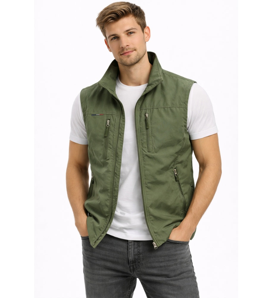 Elías | Gilet Multibolsillos Hombre Bolsillos Funcionales Cuello Alto