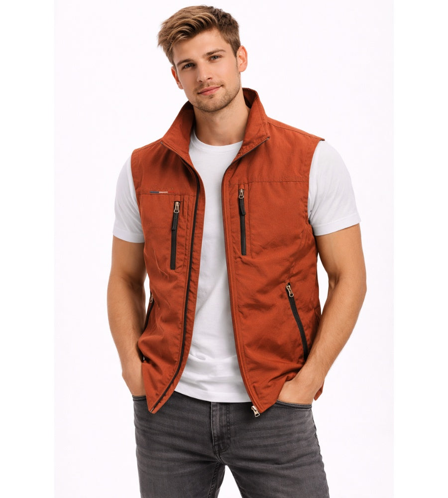 Elías | Gilet Multibolsillos Hombre Bolsillos Funcionales Cuello Alto