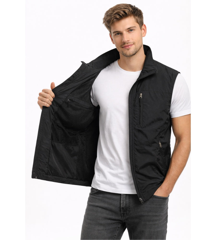 Elías | Gilet Multibolsillos Hombre Bolsillos Funcionales Cuello Alto